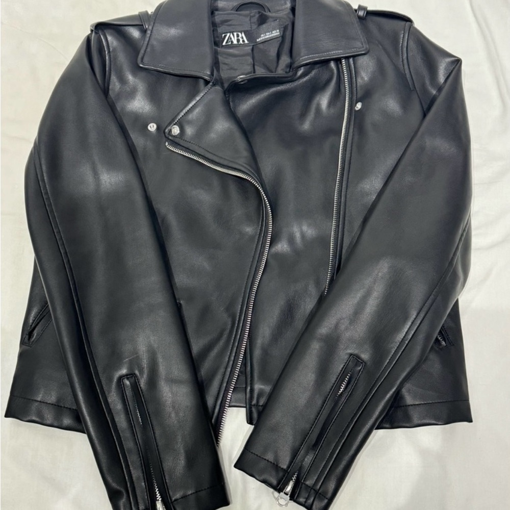 Zara Sleek Black Faux Leather Jacket